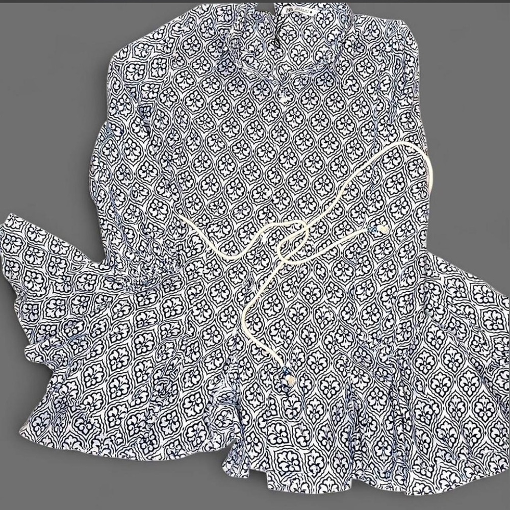NWOT- Zara Navy and White Geometric Dress. Size XL. Part of tag string attached. - Picture 6 of 7